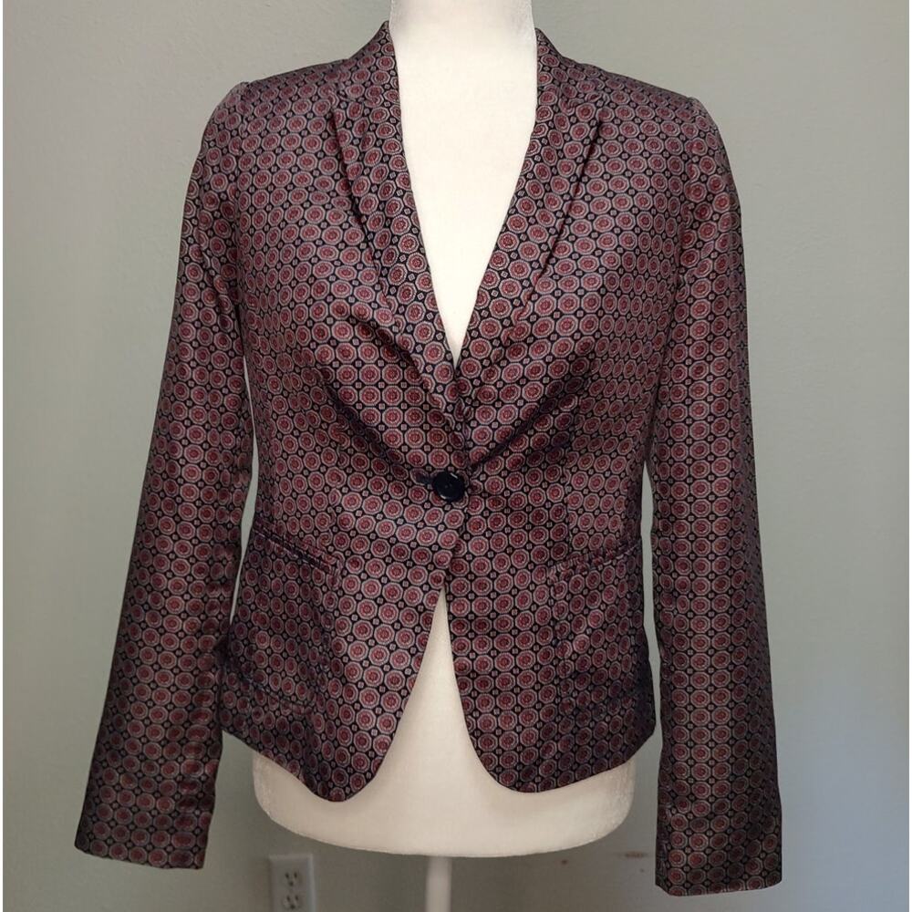 The Limited Red Blue Geometric Print Long Sleeve One Button Blazer Jacket XS